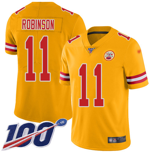 Nike Chiefs #11 Demarcus Robinson Gold Youth Stitched NFL Limited Inverted Legend 100th Season Jersey